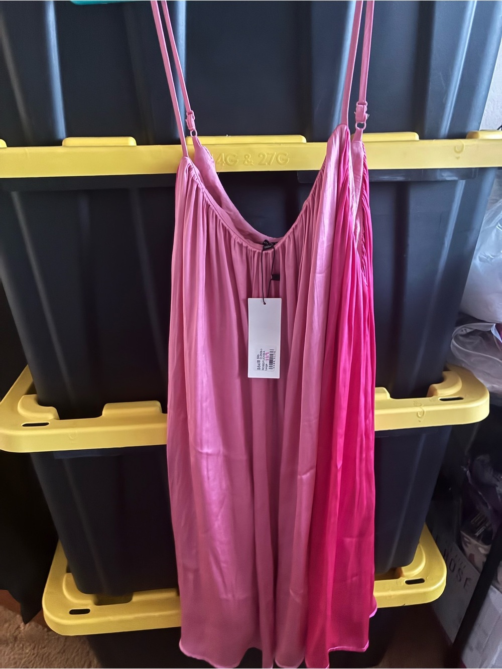 Women's Pink Ombre Midi Slip Dress with Adjustable Straps